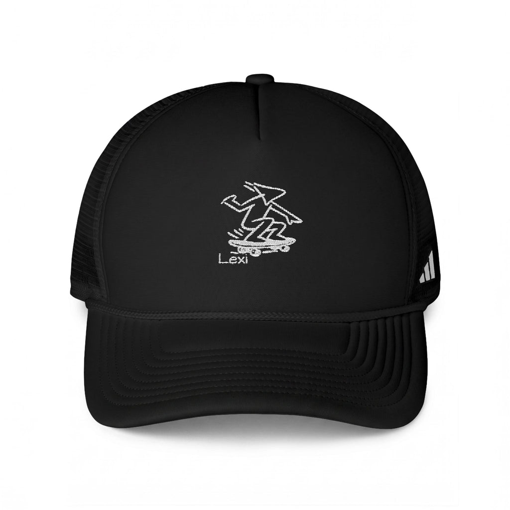 Trucker Cap — Minimal White Scribble Logo on Black