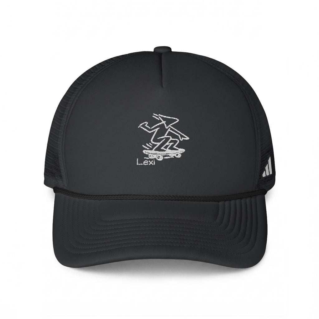 Trucker Cap — Minimal White Scribble Logo on Black