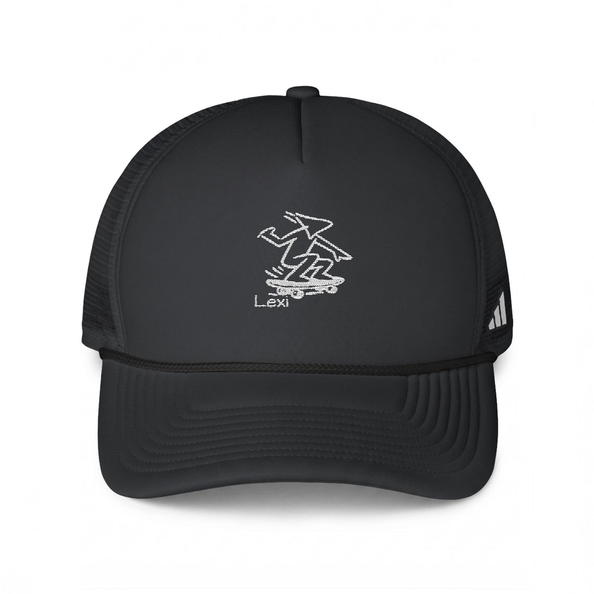 Trucker Cap — Minimal White Scribble Logo on Black